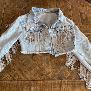Cropped Denim Jacket with Fringe